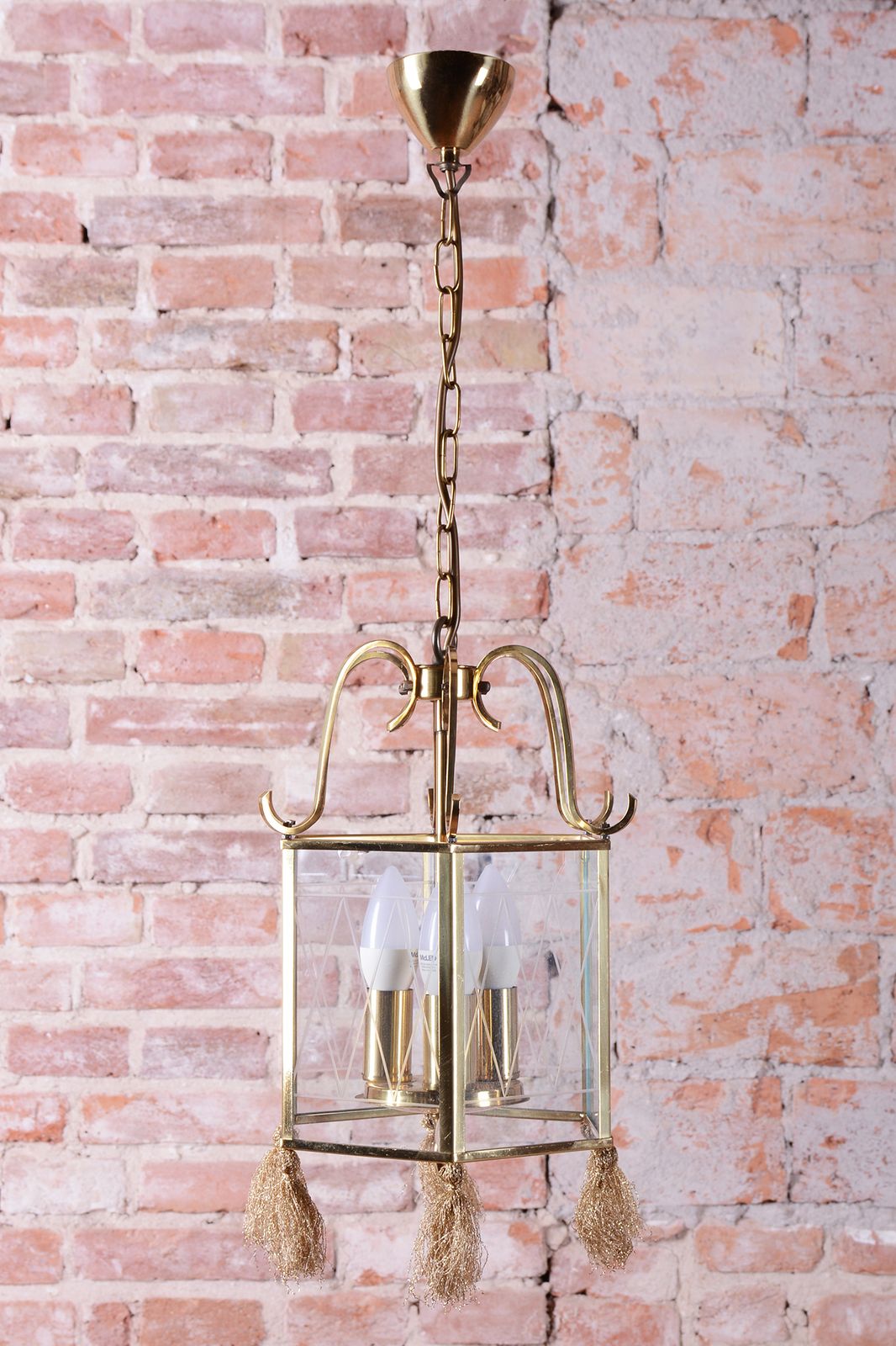 Restored Art Deco Chandelier, Brass, Glass, Rewired, Sweden, 1940s photo furniture