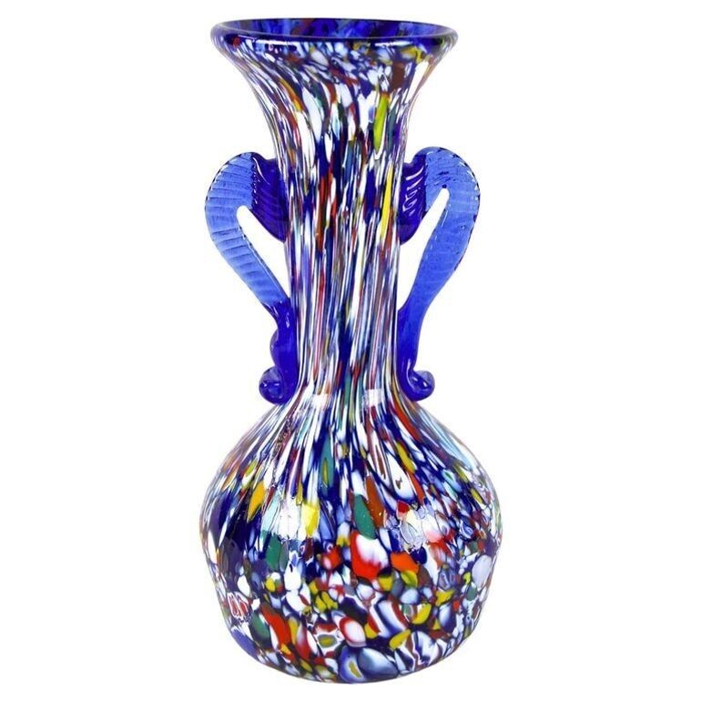 Blue Mid Century Murano Glass Vase By Fratelli Toso, Multicolored, It Ca. 1950