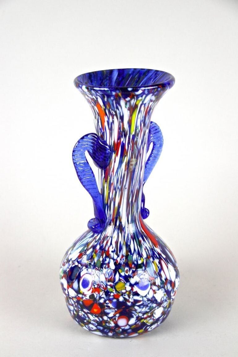 Blue Mid Century Murano Glass Vase By Fratelli Toso, Multicolored, It Ca. 1950 photo buy