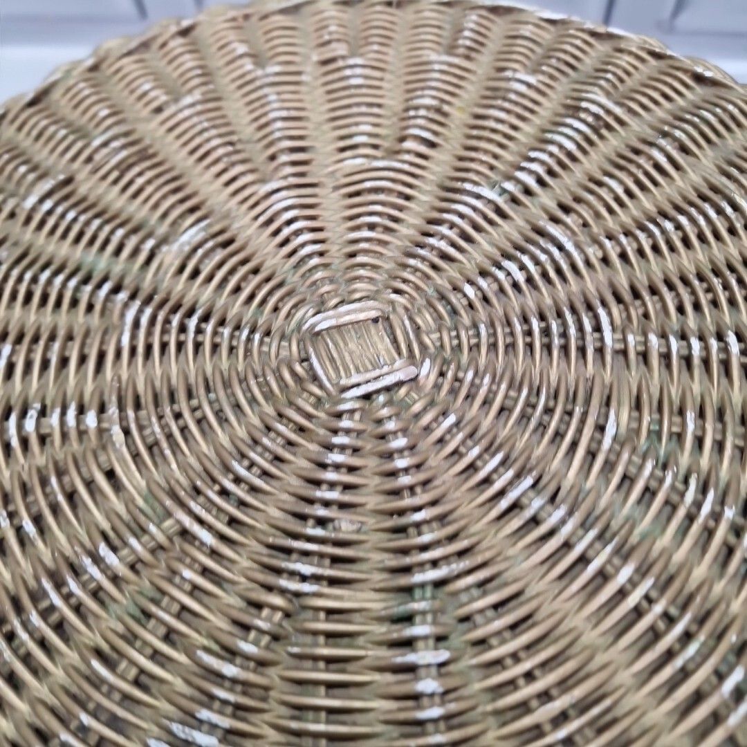 Retro Vintage Round Table Cane Small Gold Stool Wicker Weaved Dressing Seat photo buy
