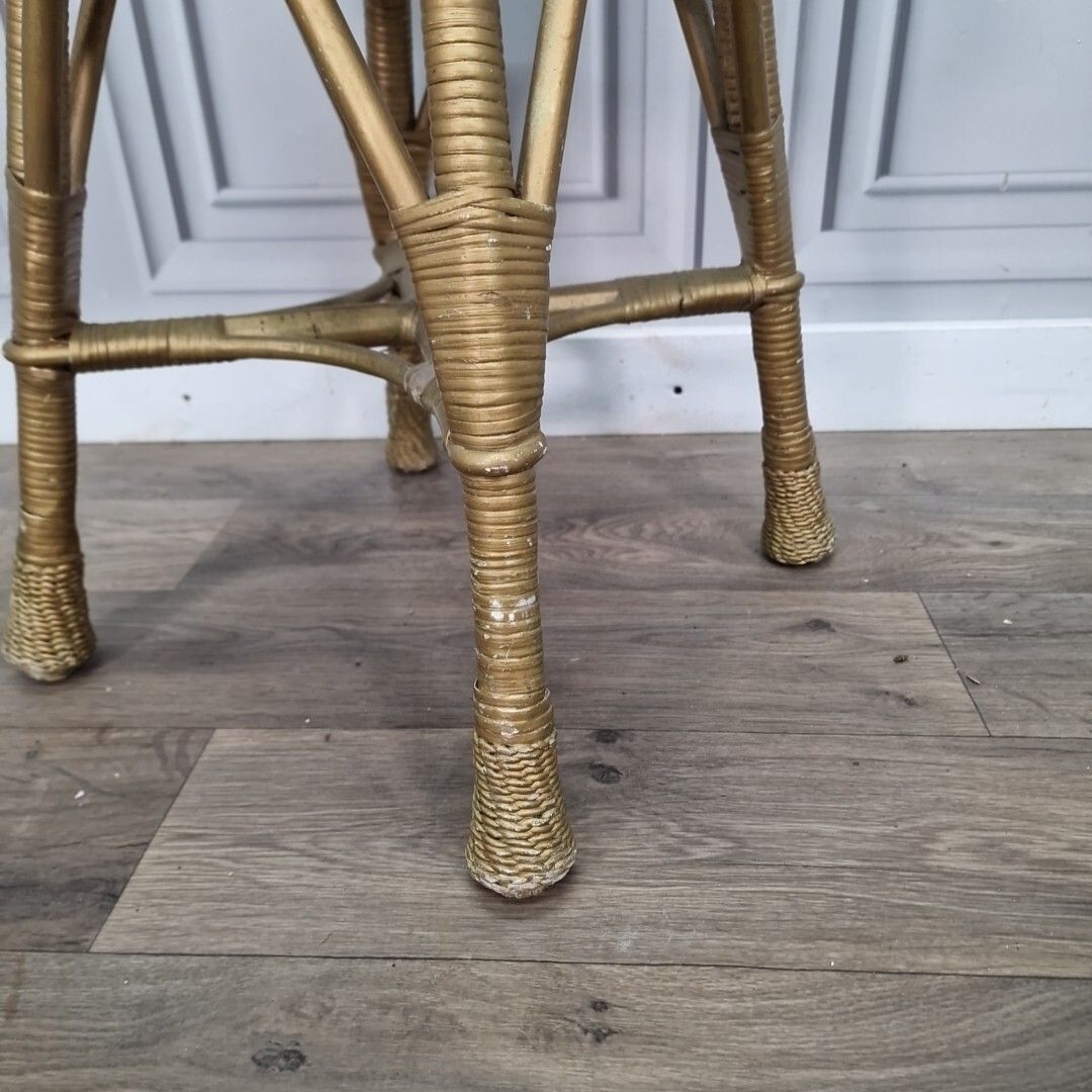 photo buy Retro Vintage Round Table Cane Small Gold Stool Wicker Weaved Dressing Seat