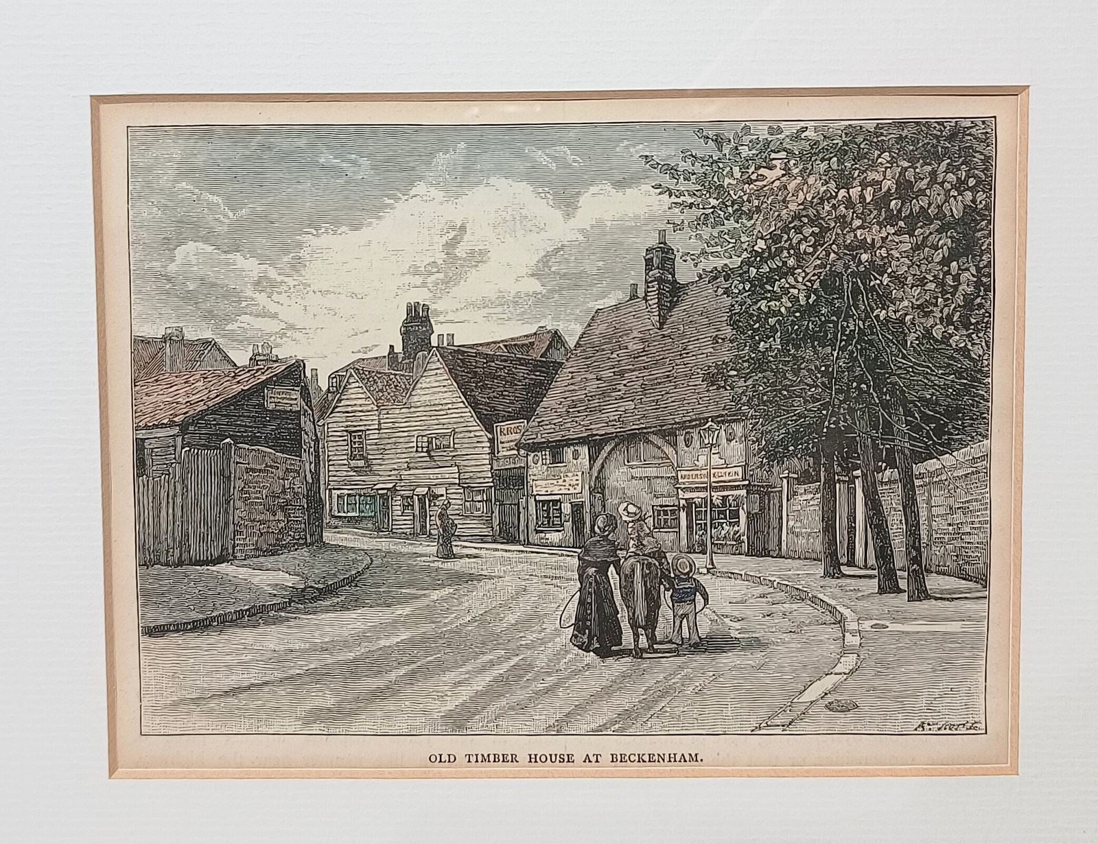 Antique Engraving Print The Old Timber House Beckenham Framed. photo furniture