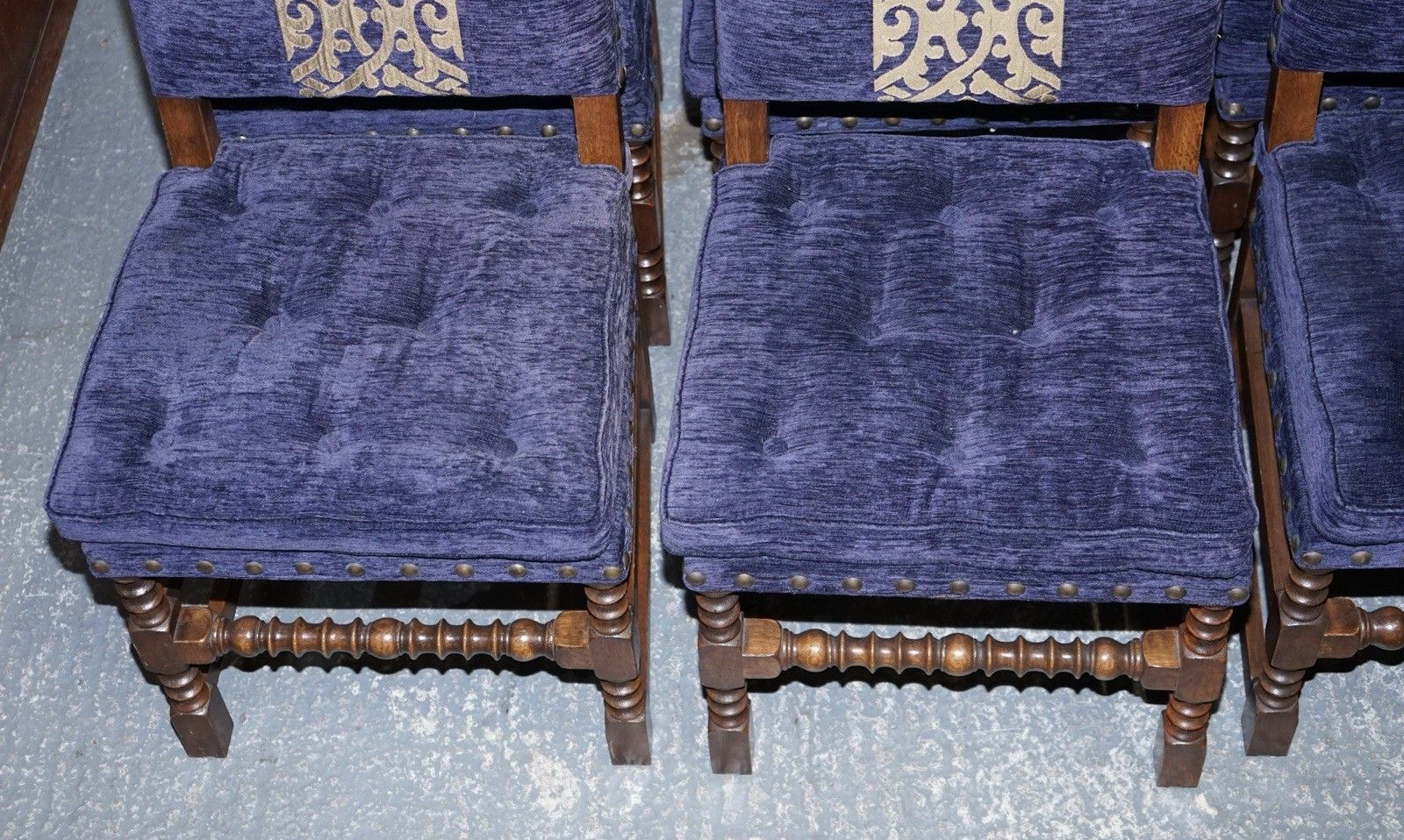 photo for sale Stunning Set Of Fourteen Oak And Upholstered Dining Chairs