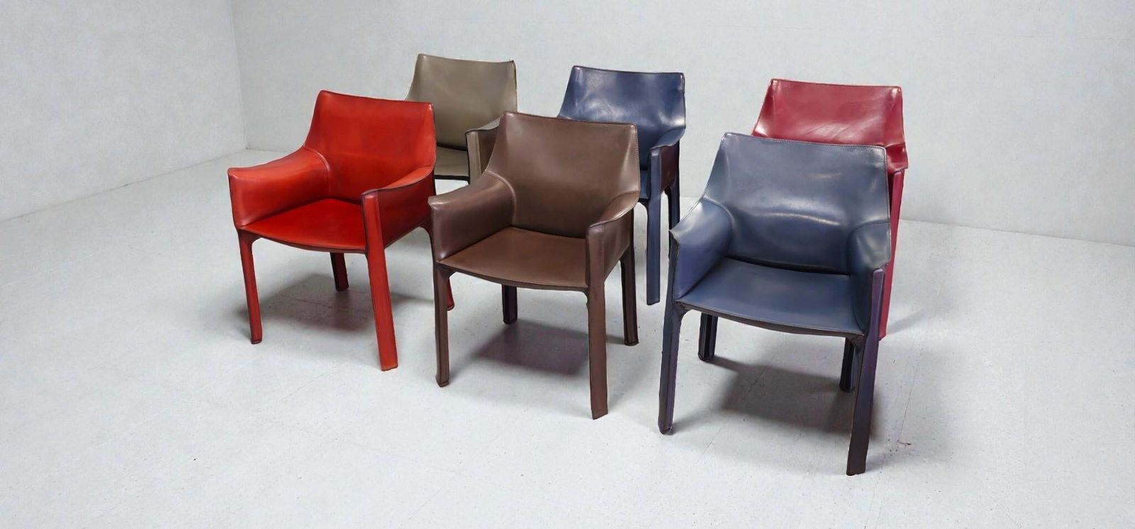 Cab 413 Set Of Six Armchairs In Multicolor Leather By Mario Bellini For Cassina photo vinterior