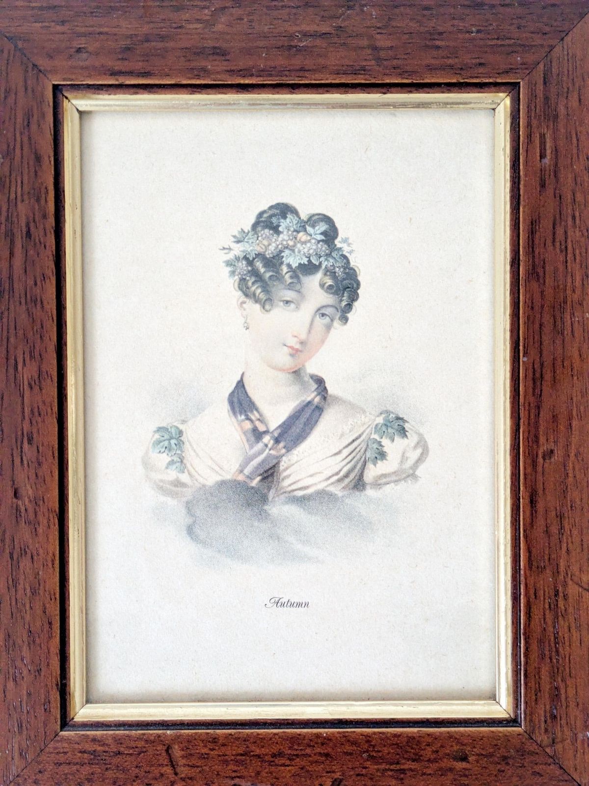 photo furniture Set Of 2 Vintage Framed Lithographs “Spring & Autumn” By Charles Aubry, Regency Era Portraits