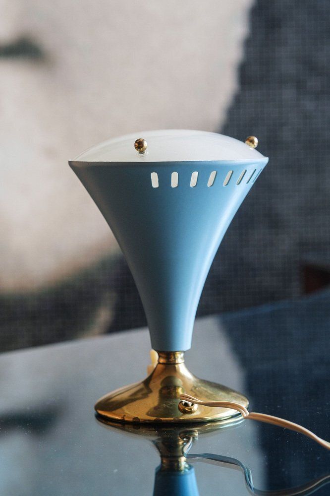 Mid Century Modern Italian Table Lamp In Glass And Metal By Gilardi & Barzaghi, 1950s photo vinterior