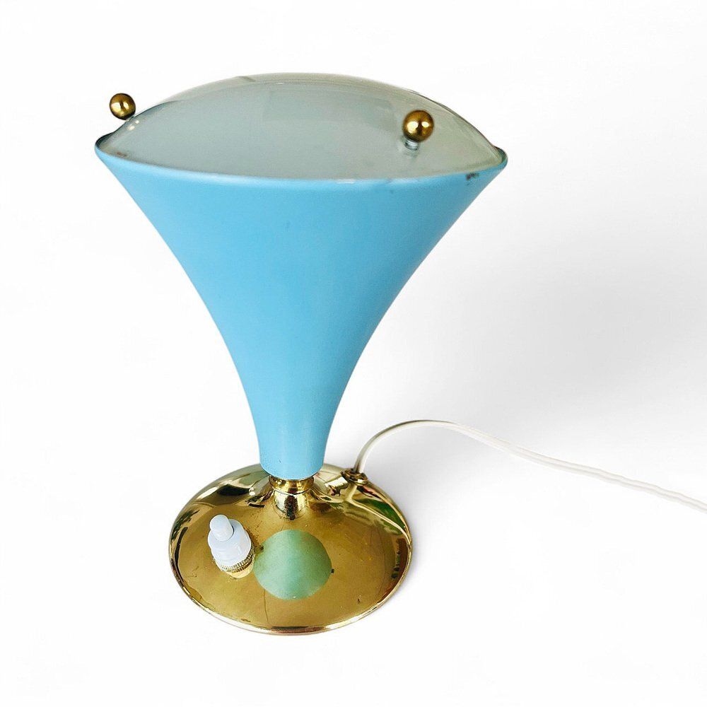 photo furniture Mid Century Modern Italian Table Lamp In Glass And Metal By Gilardi & Barzaghi, 1950s