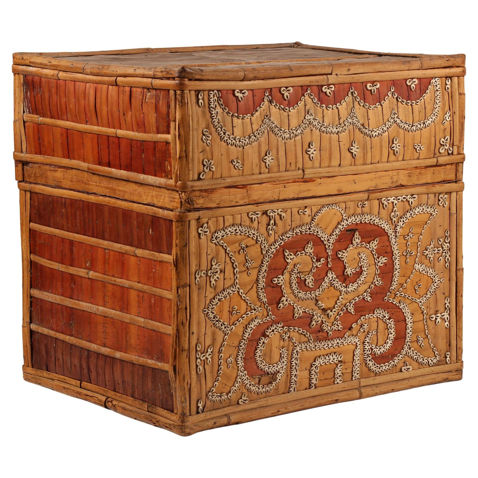 Dowry Box, Lombok Indonesia, Cowrie, Painted Palm & Bamboo 1950’s photo Home Decor