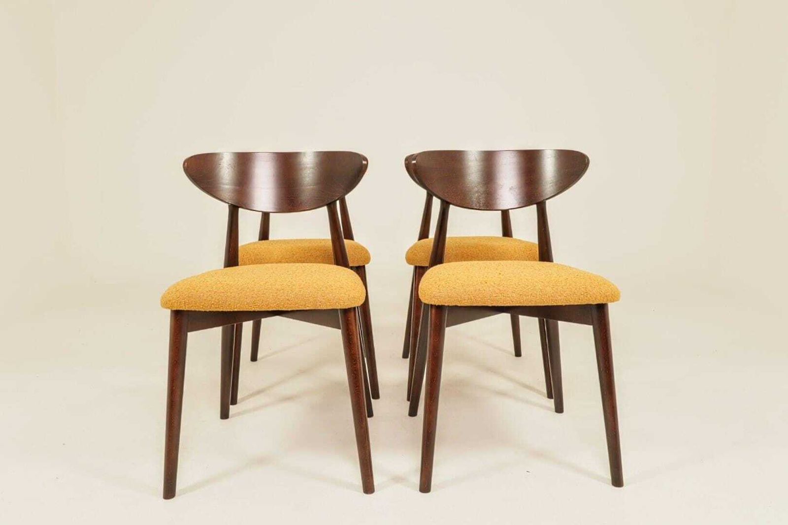 Ocra Dining Chairs Set Of 6, Yellow Bouclè Fabric, Dark Wood photo furniture