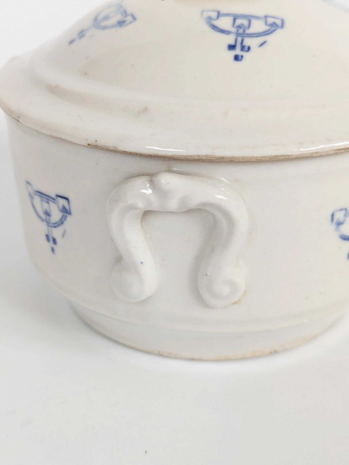 photo for sale Set Of 2 Antique Art Deco Saint Uze Lidded Ceramic Pots, French Blue