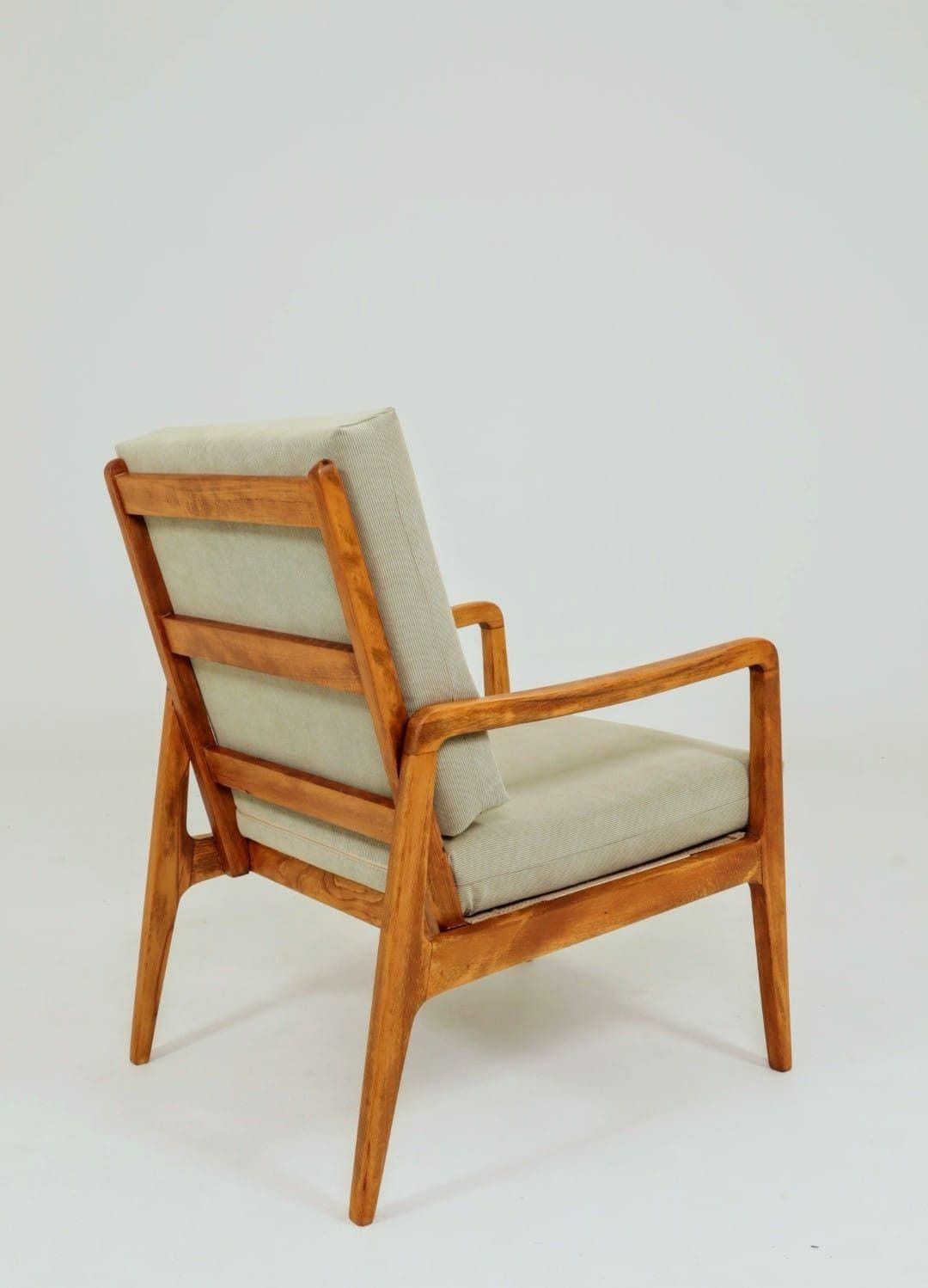 Mid Century Armchair Vintage Pastel Olive Cordury Cushion Wooden Lounge Chair, 1980s photo buy