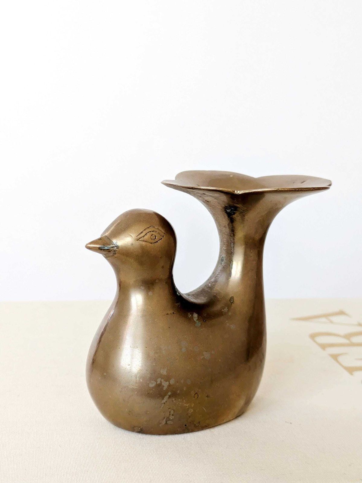 1960s Midcentury Style Brass Bird Candleholder Or Bud Vase, Modern Rustic Accent photo 89.0