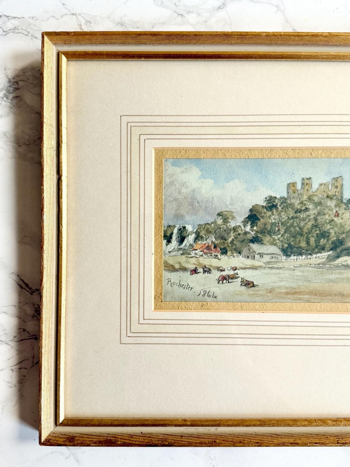 Antique Victorian Double Sided Watercolour Original Art Situated And Dated   Rochester 1864 And Gravesend Aug 1864 Framed And Glazed photo for sale