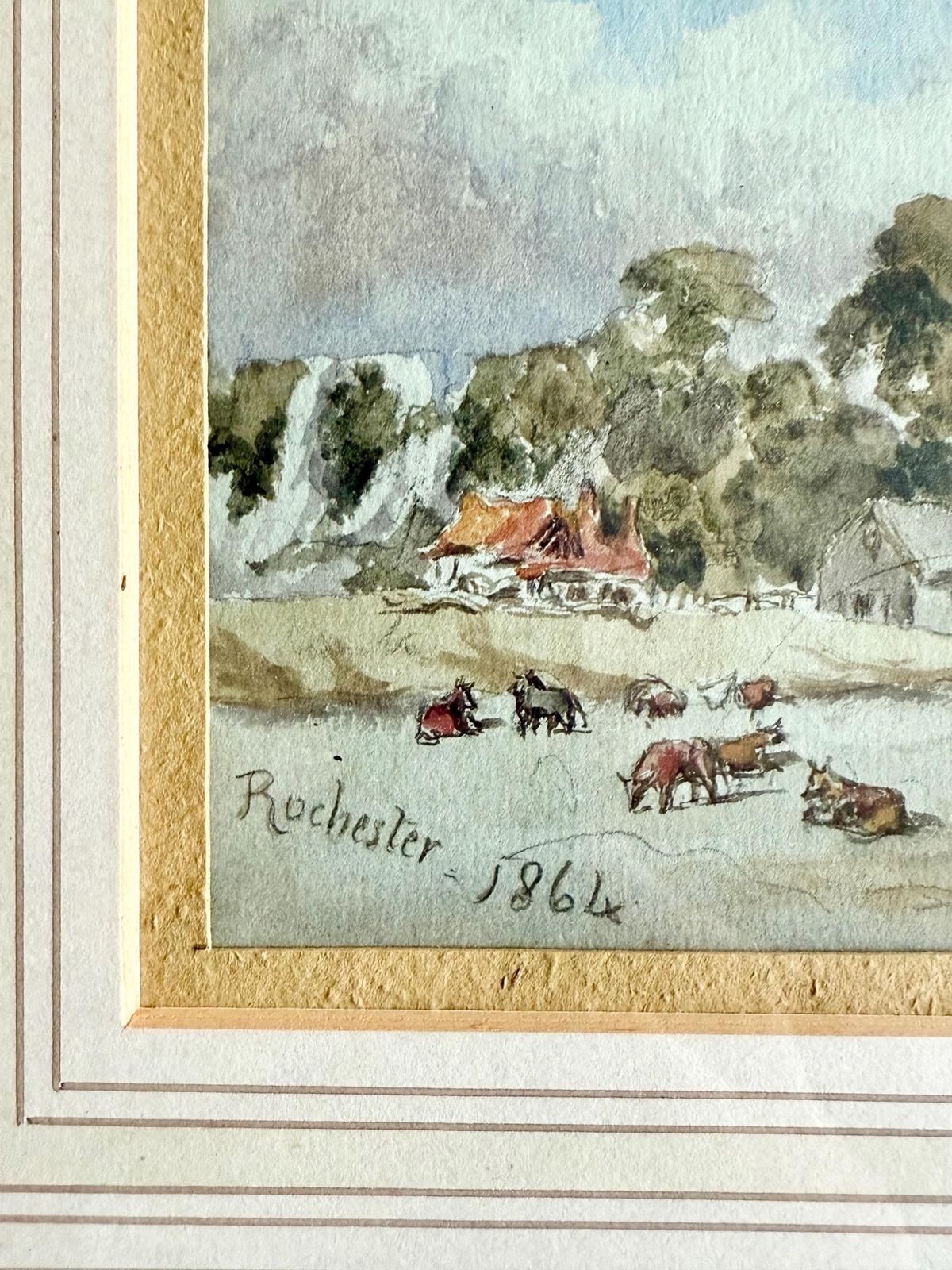 Antique Victorian Double Sided Watercolour Original Art Situated And Dated   Rochester 1864 And Gravesend Aug 1864 Framed And Glazed photo Art