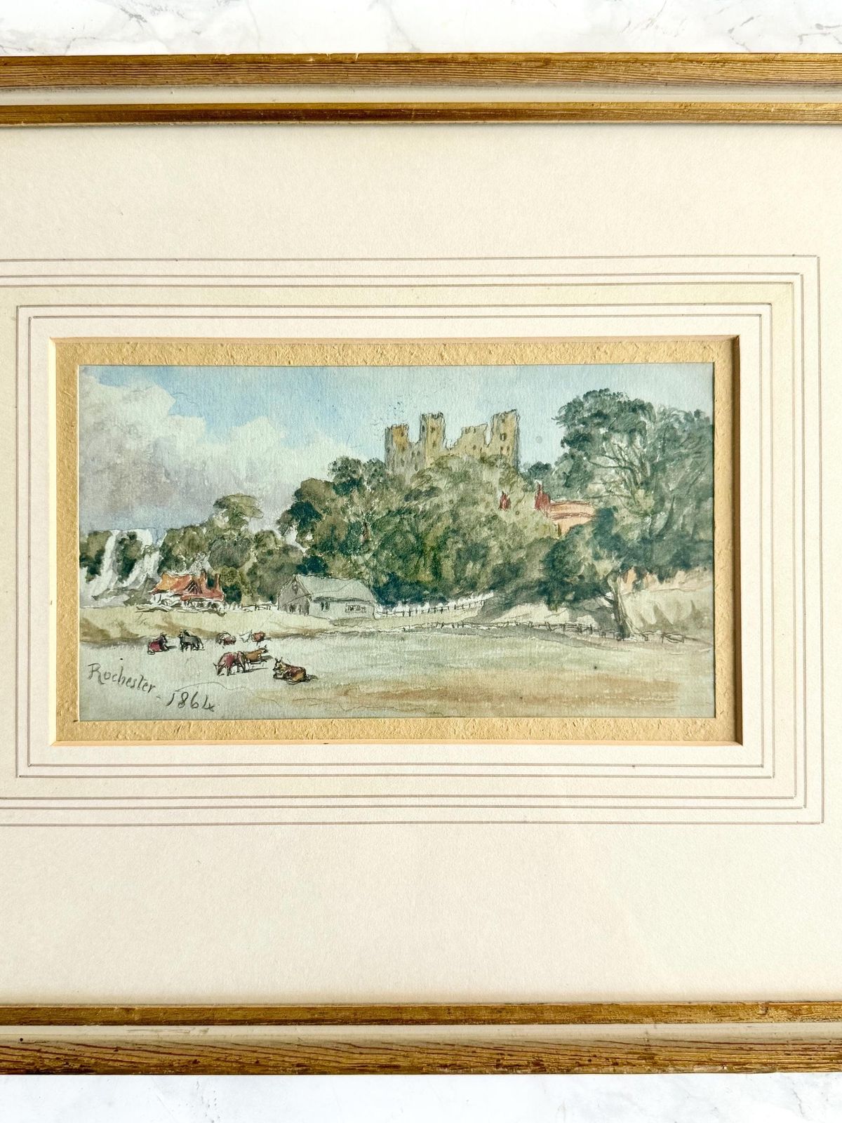 Antique Victorian Double Sided Watercolour Original Art Situated And Dated   Rochester 1864 And Gravesend Aug 1864 Framed And Glazed photo vinterior