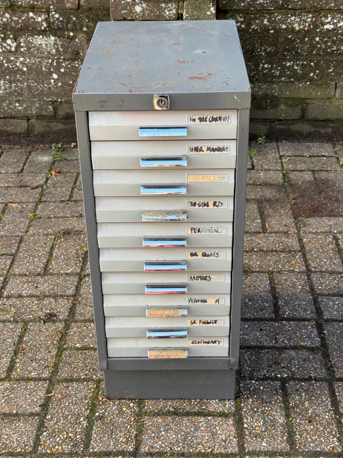 Vintage Industrial Metal Filing Cabinet, C. 1960s–1970s, Vintage Office Furniture, Retro Storage Solutions photo 325.0