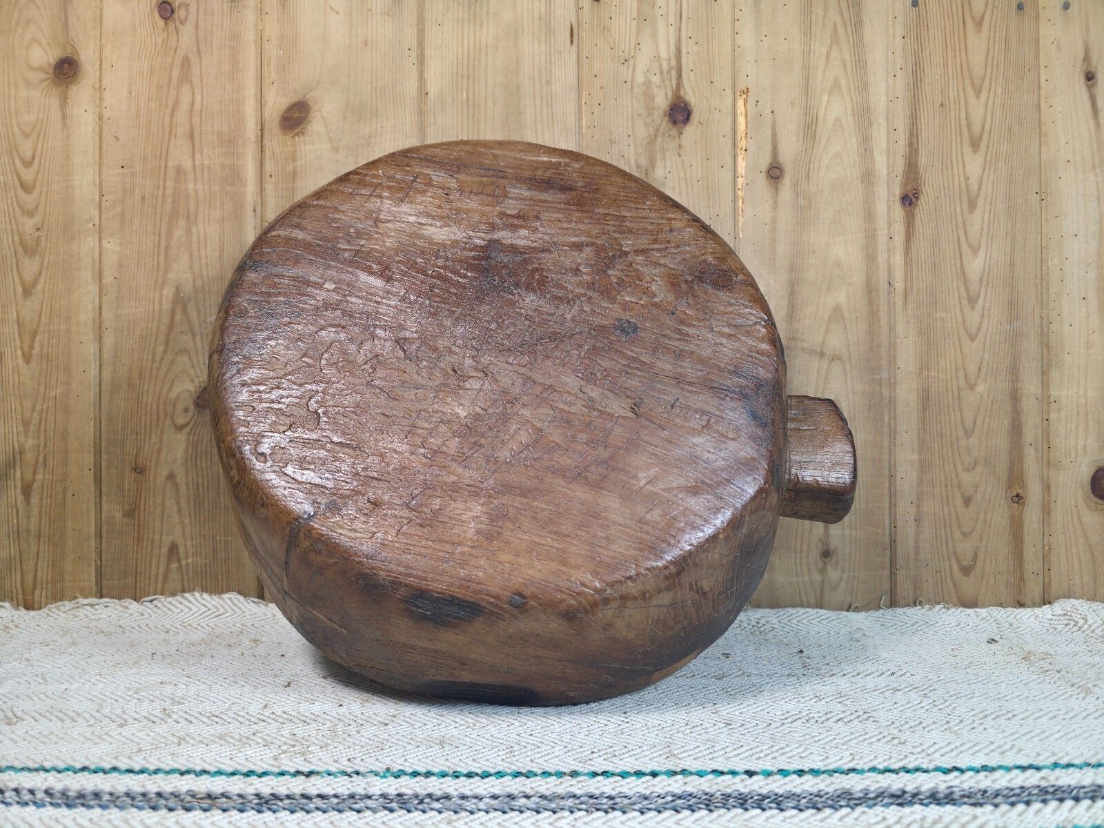 Vintage Rustic Wabi Sabi Indian Hand Carved Wooden Dough Bowl photo buy