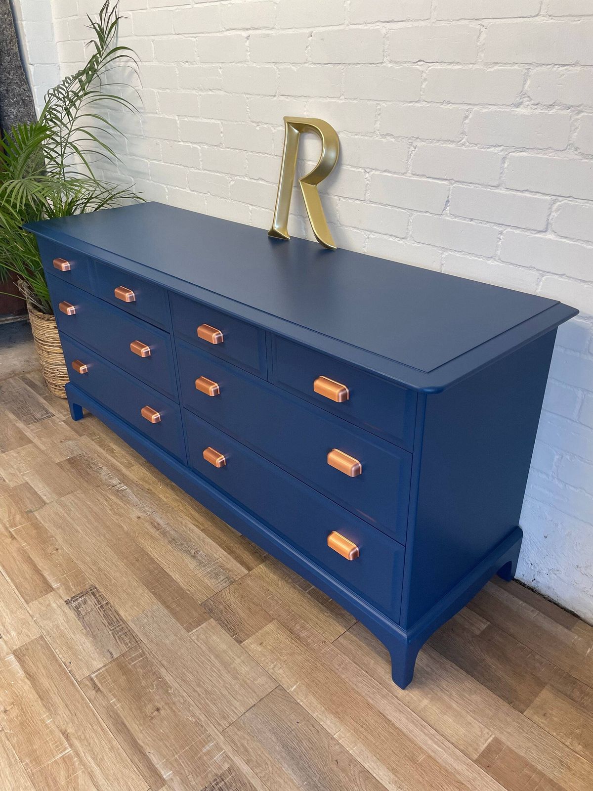 Stag Minstrel Captains Chest Painted Cobalt Blue photo vintage