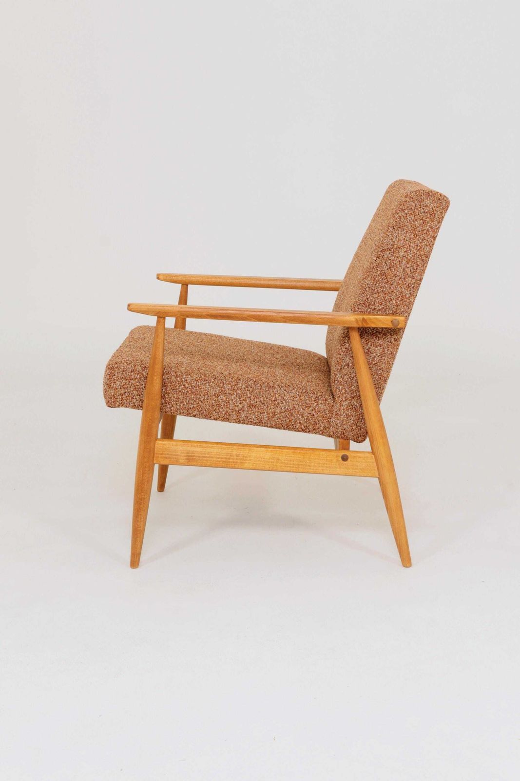 Lounge Chair Vintage Green Sage Boucle, Mid Century Design, 1960, Turned Legs