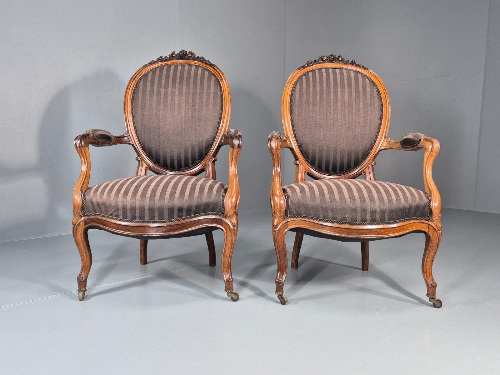 2 Antique Rococo Armchairs Walnut Frames 1880s Denmark Quality  Eb11331 Vclo photo Furniture