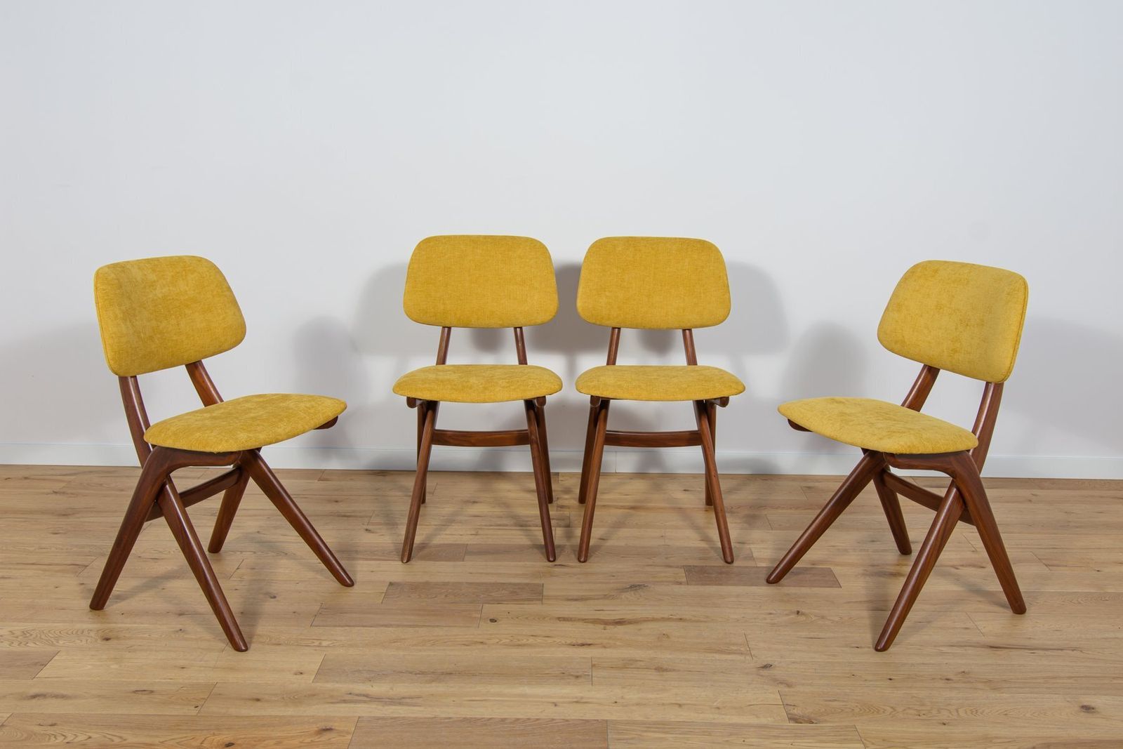 Mid Century Teak Dining Chairs Scissor By Louis Van Teefelen For Wébé, Netherlands, 1950s, Set Of 4
