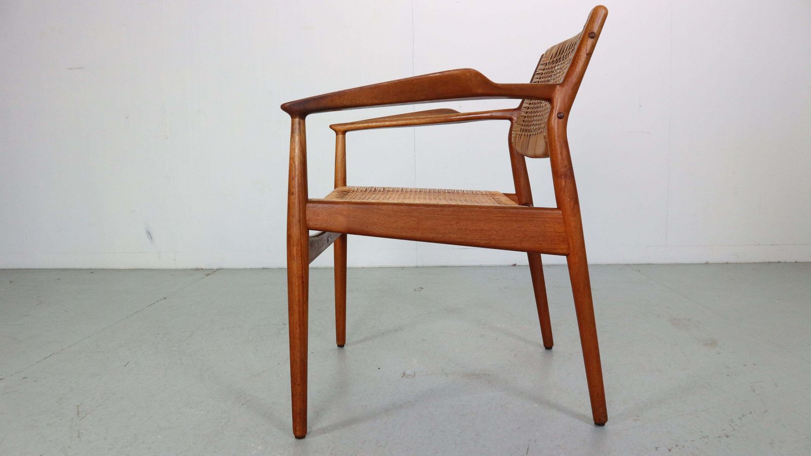 Arne Vodder Teak/Rattan Chair "Model 51" For Sibast Furniture, 1950 Denmark photo vinterior