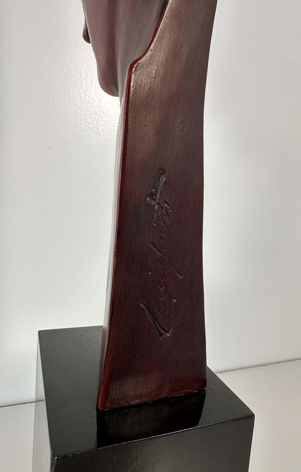 G. Cacciapuoti Art Deco Red Porcelain Stoneware And Wood Woman Profile, 1930s photo buy