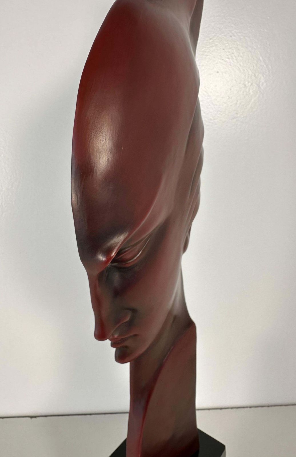 photo for sale G. Cacciapuoti Art Deco Red Porcelain Stoneware And Wood Woman Profile, 1930s