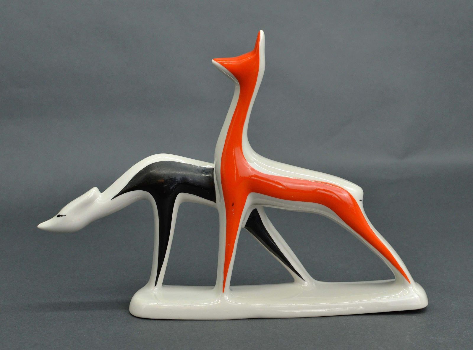 Levon Agadzhanyan Deers, Art Deco Figurine. Porcelain, Hand Painted. Riga Porcelain Factory 1963