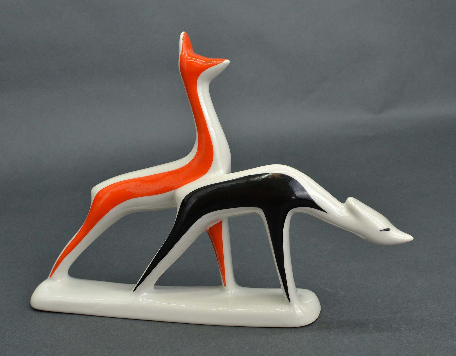 Levon Agadzhanyan Deers, Art Deco Figurine. Porcelain, Hand Painted. Riga Porcelain Factory 1963 photo for sale