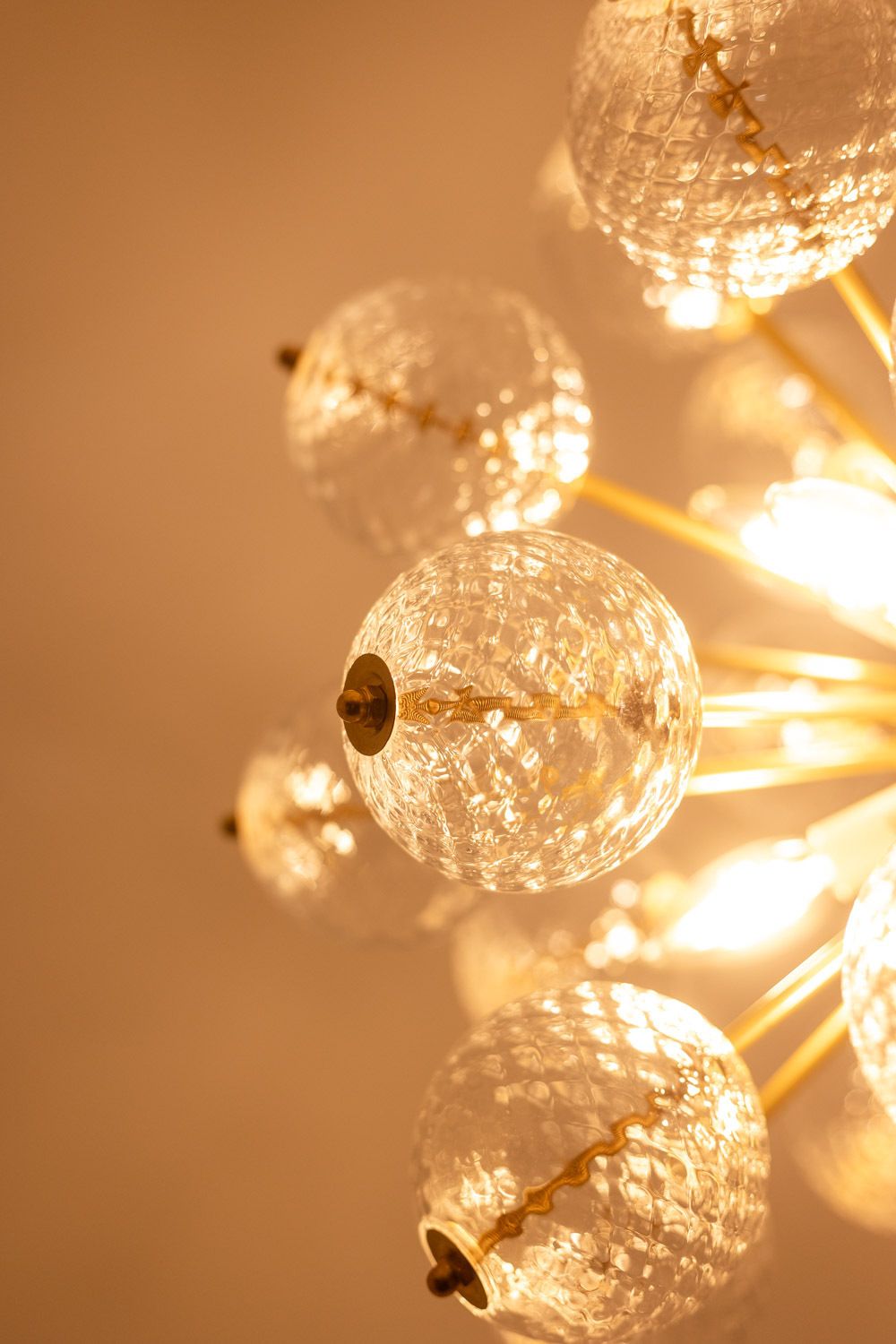 Lighting Kamenicky Senov, Published By. Pair Of Brass And Glass Chandeliers. Circa 1970. photo