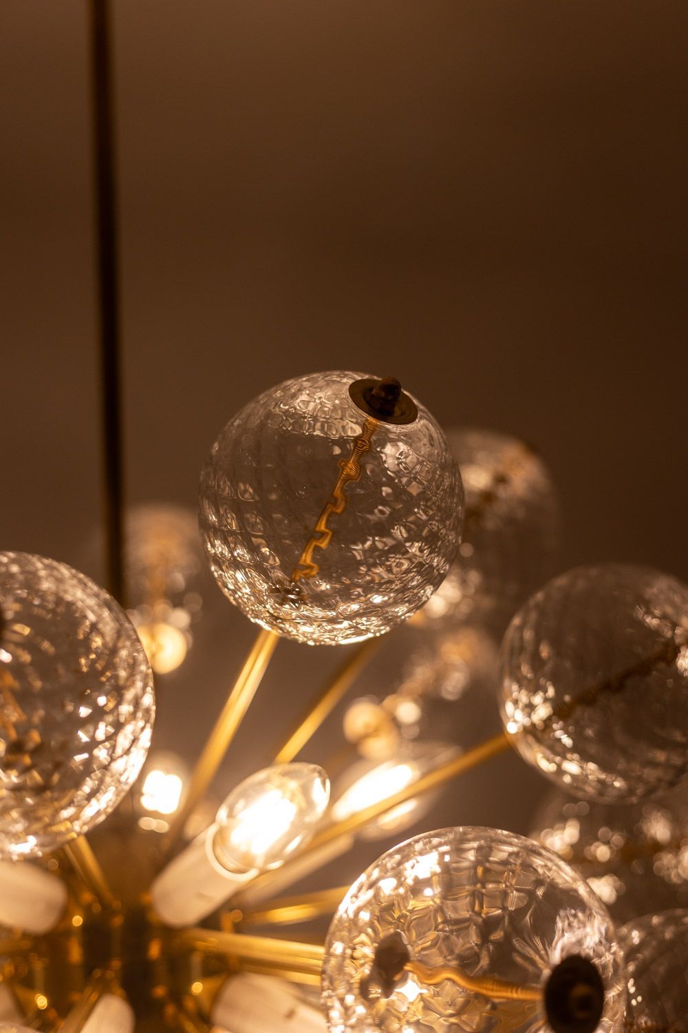 photo buy Kamenicky Senov, Published By. Pair Of Brass And Glass Chandeliers. Circa 1970.
