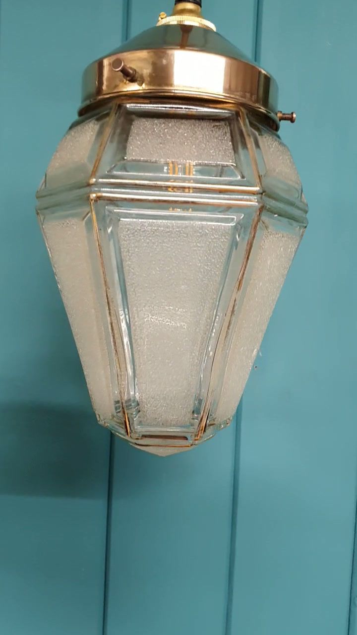 Early 20th Century Pair Of Frosted Hexagon Pendant Lights 6" photo for sale