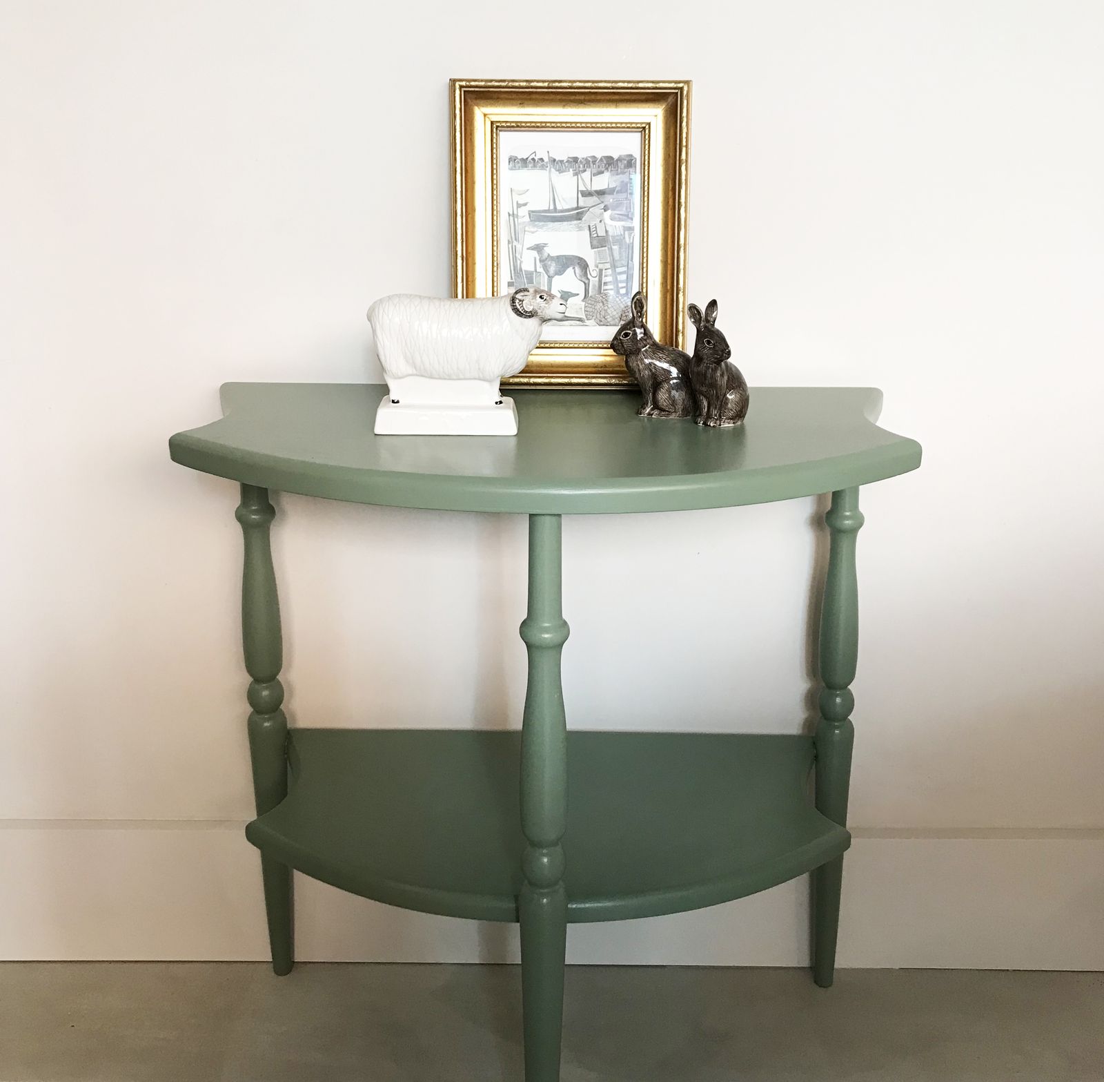 Hand Finished Fruit Wood Painted Side Tables With A Lower Shelf. photo for sale