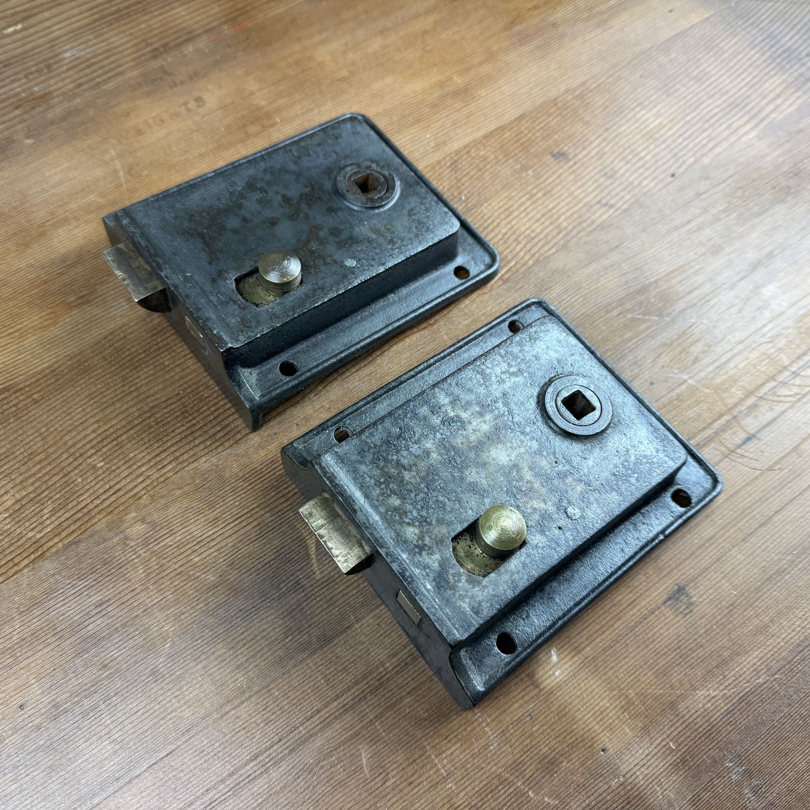 Pair Of Antique Reclaimed Iron Rim Locks photo for sale