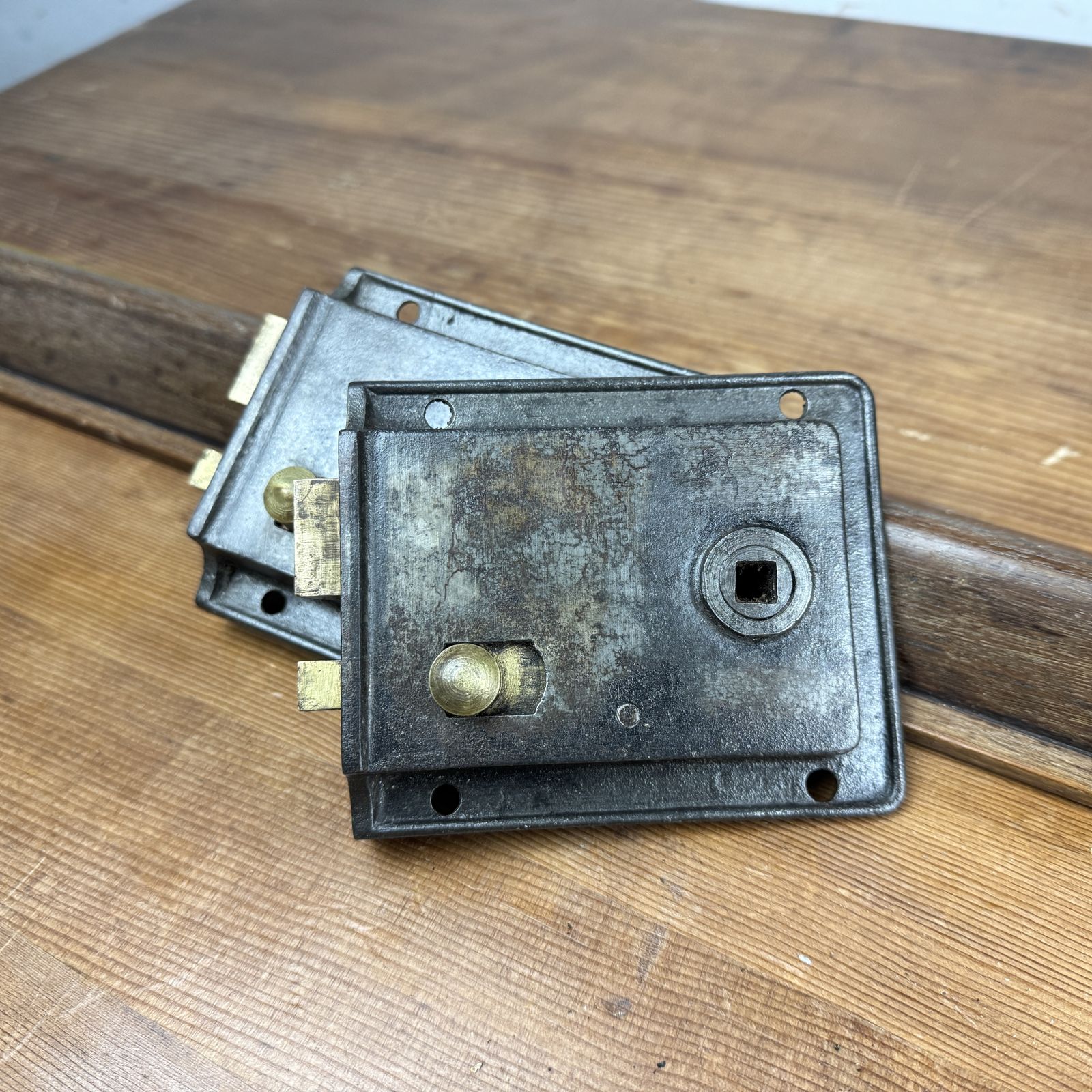 Pair Of Reclaimed Antique Iron Rim Locks photo vinterior