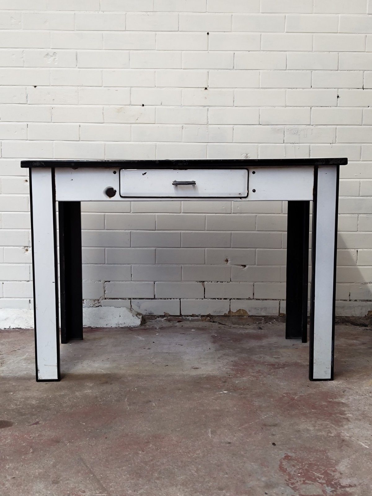 Antique Vintage 1940s French Enamel Metal Doctors Desk photo furniture