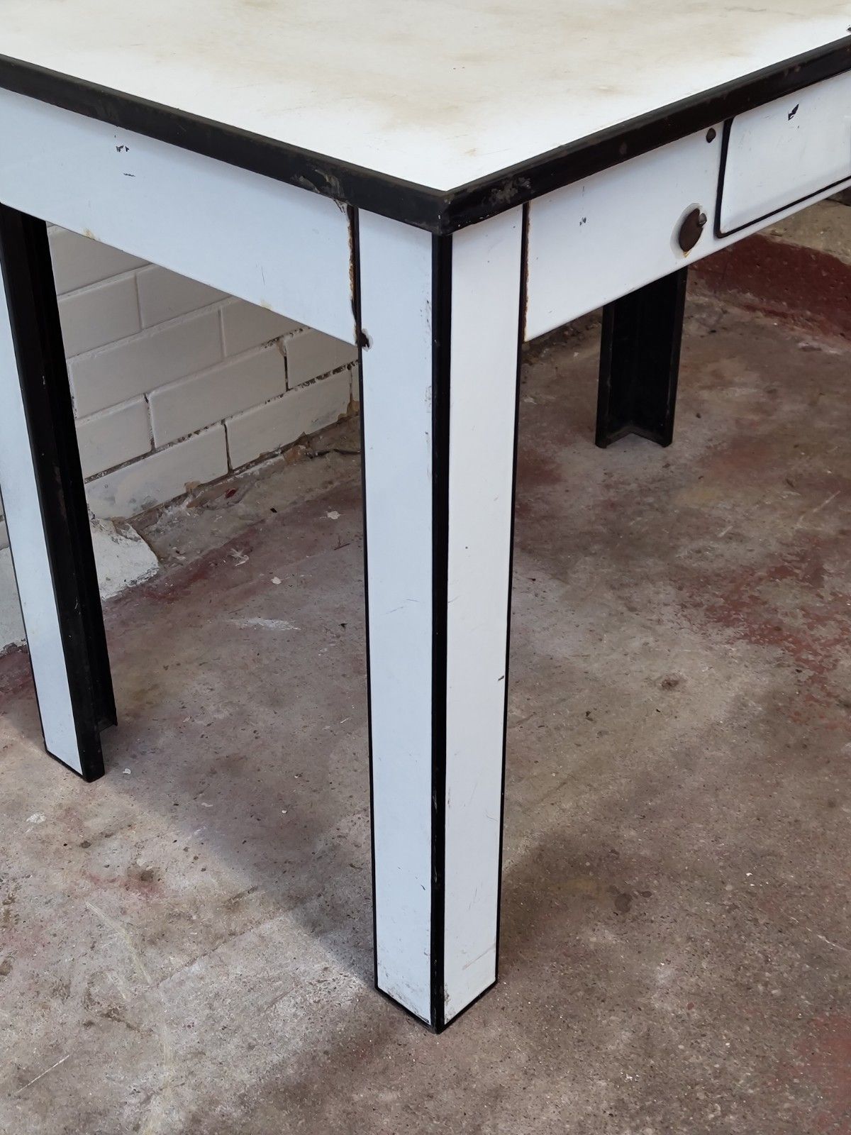 Antique Vintage 1940s French Enamel Metal Doctors Desk photo 475.0