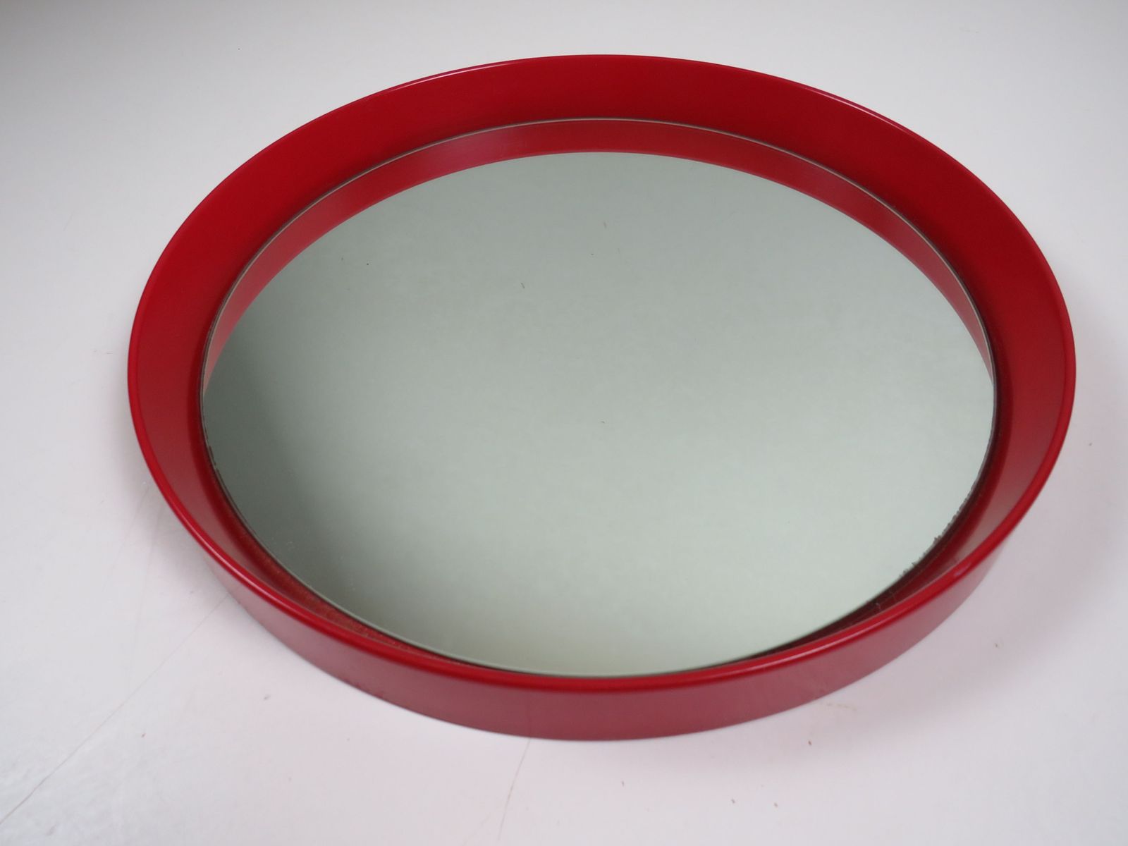 Mid Century Circular Wall Mirror With Red Lacquered Wooden Frame, 1960s photo furniture