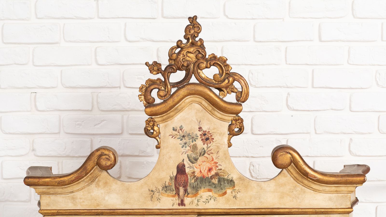 Antique Polychrome Secretary Desk With Red Interior photo for sale
