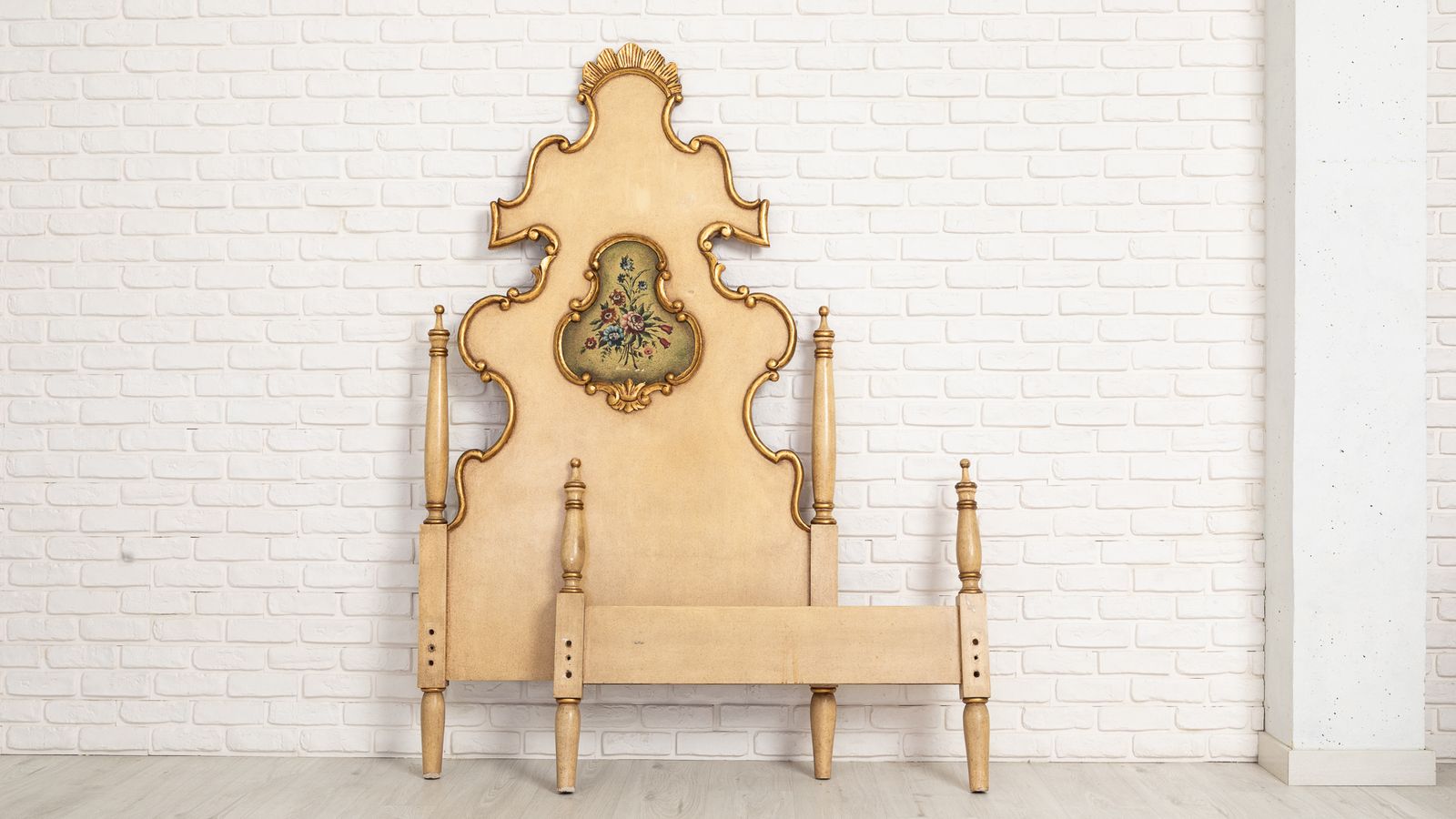 Hand Painted Polychrome Headboard, Olotino Style, Spain, Mid 20th Century
