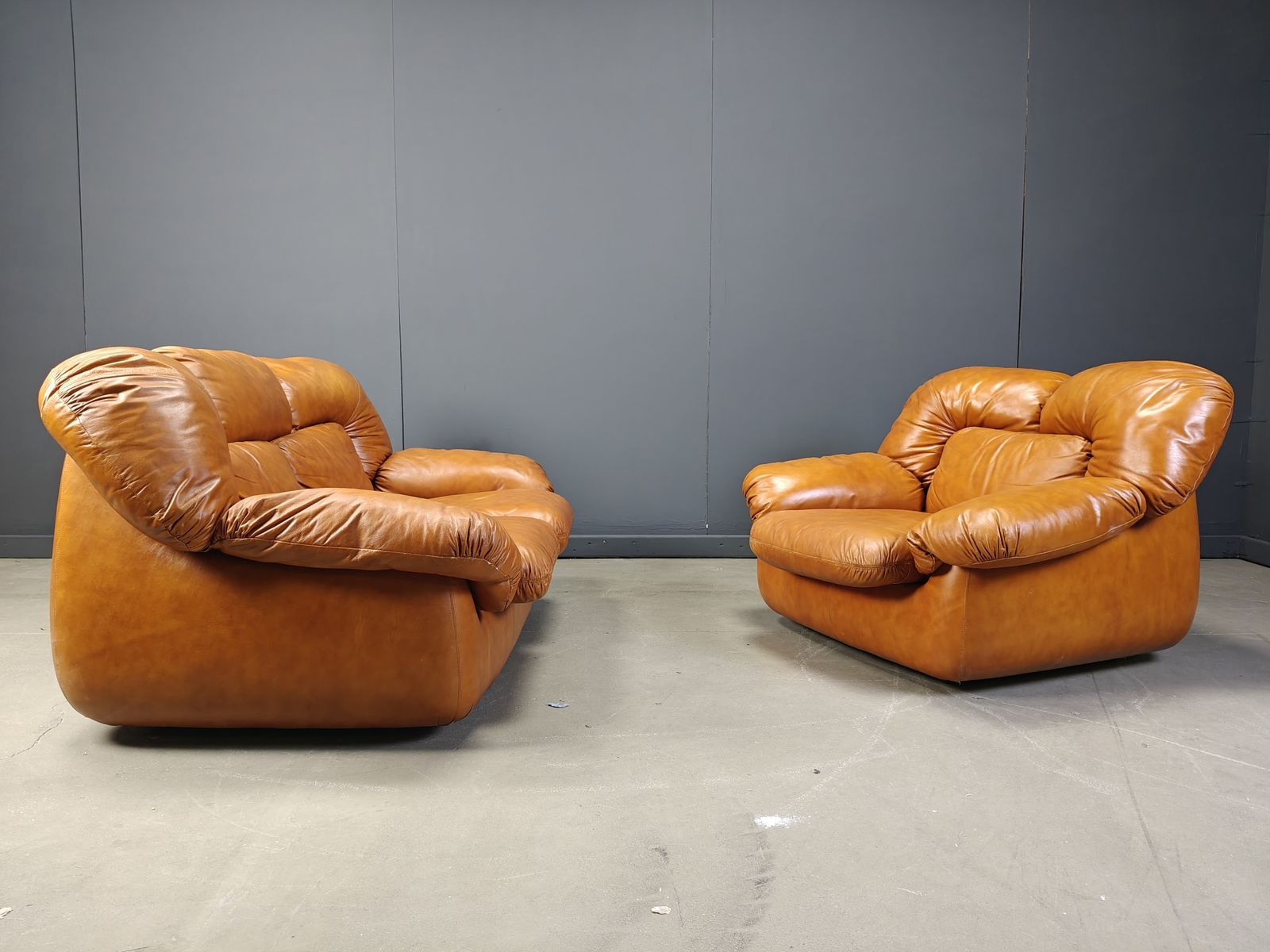 Mid Century Italian Leather Sofa Set By Ercole Biella For Grappeggia, 1970s photo furniture