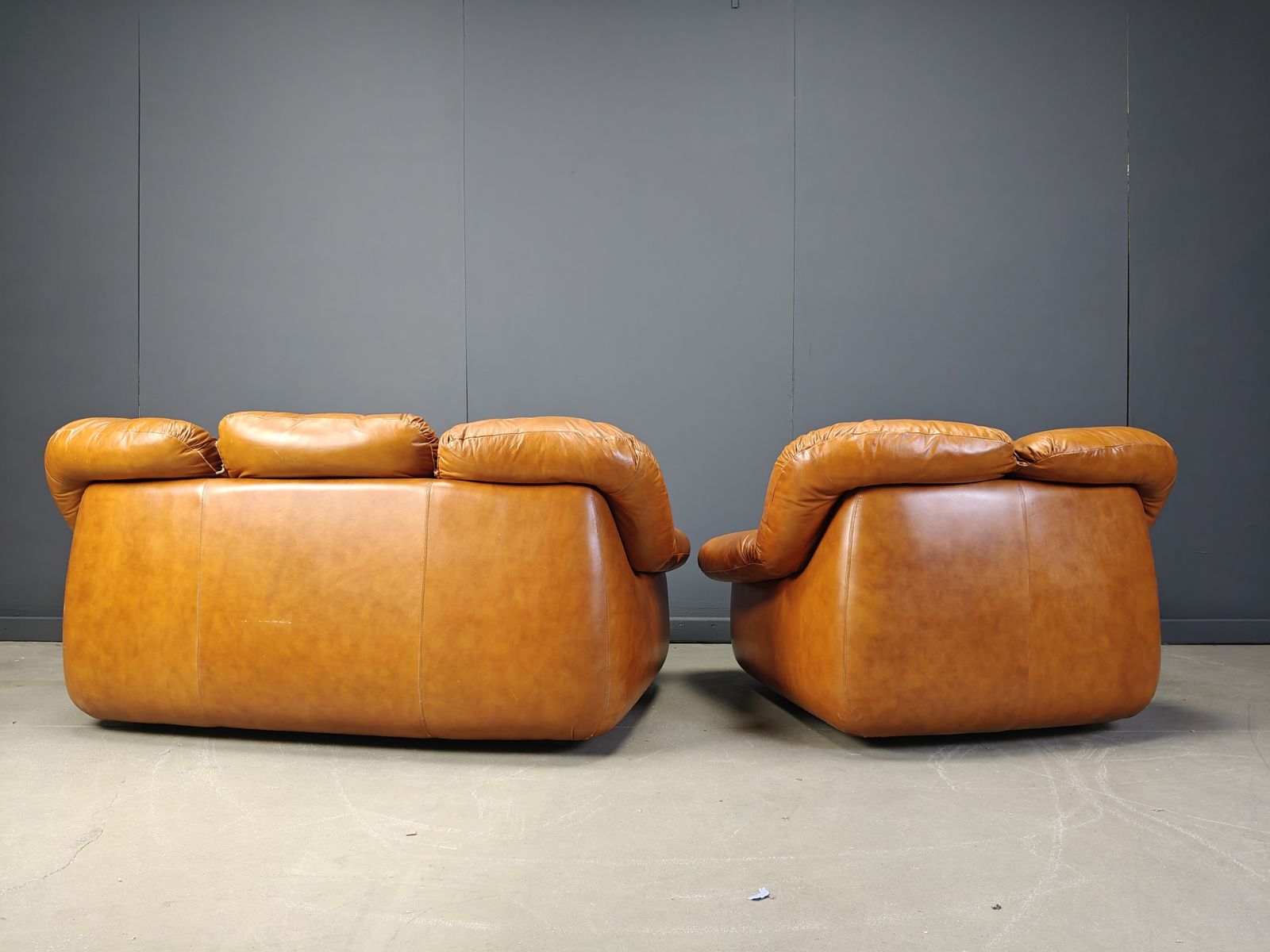 Mid Century Italian Leather Sofa Set By Ercole Biella For Grappeggia, 1970s photo for sale