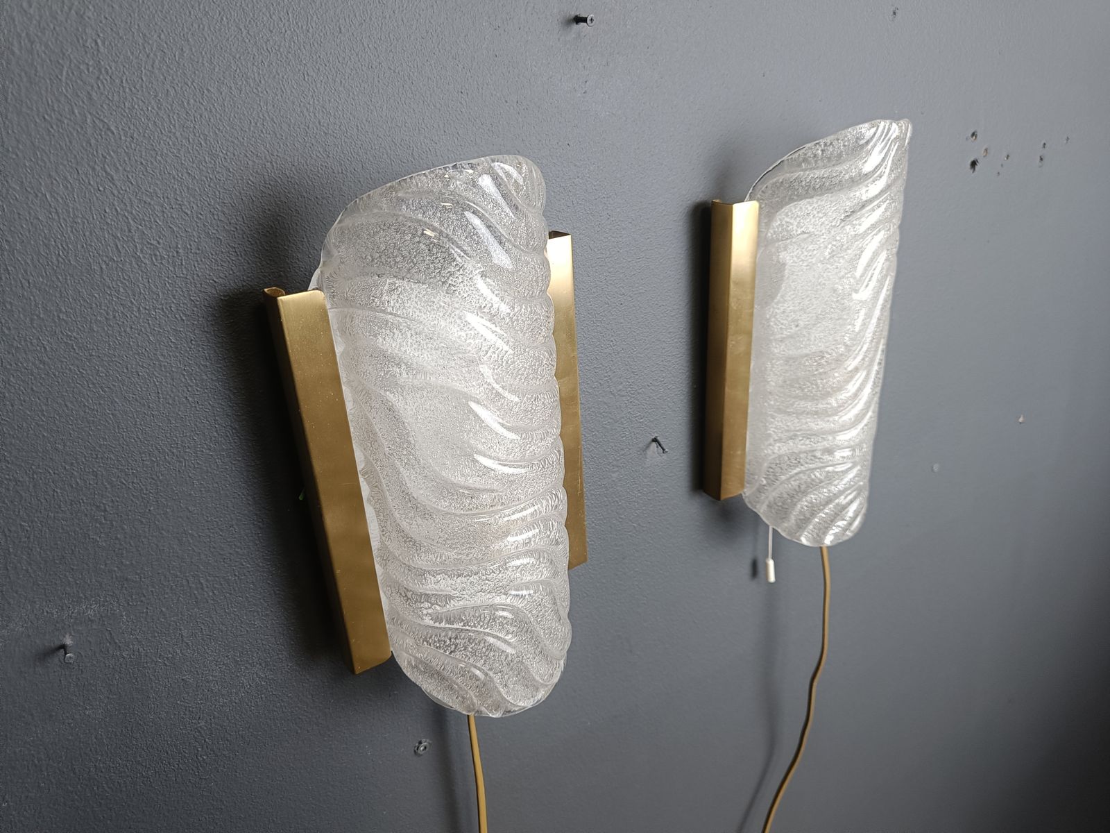 Pair Of Brass And Glass Wall Lights By Fischer Leuchten, 1960s photo buy