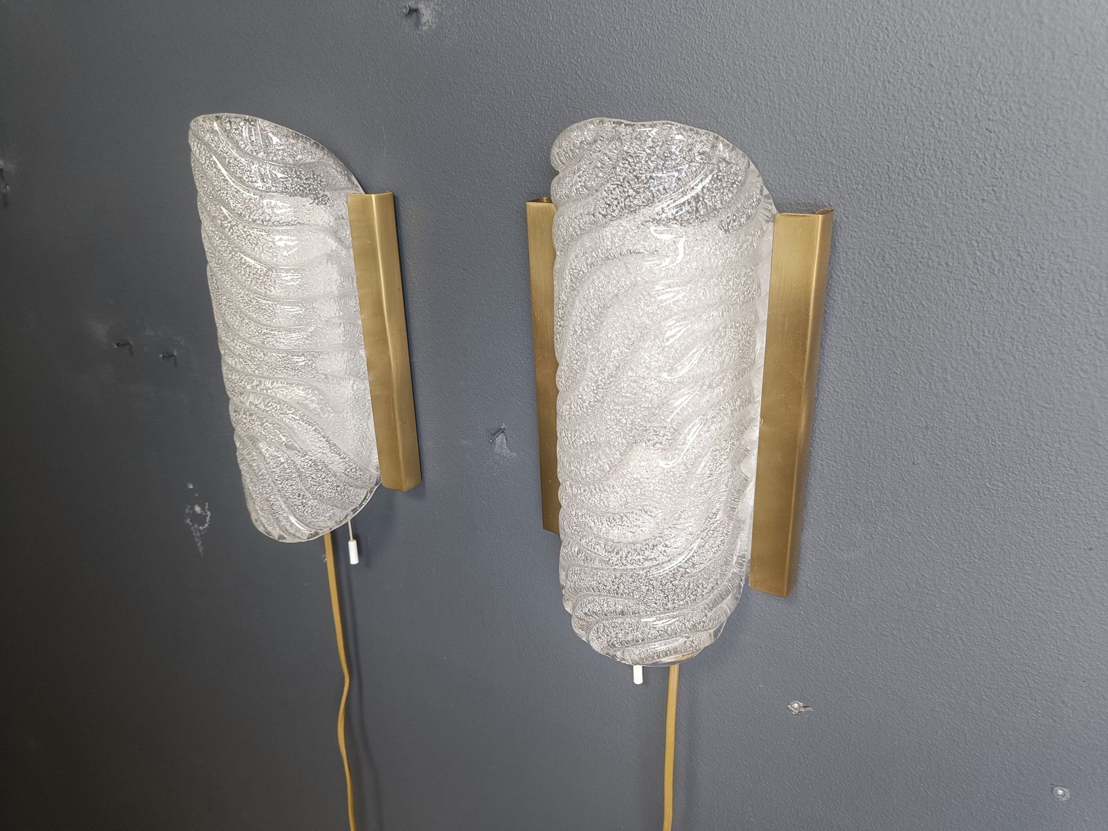 450.0 Pair Of Brass And Glass Wall Lights By Fischer Leuchten, 1960s photo