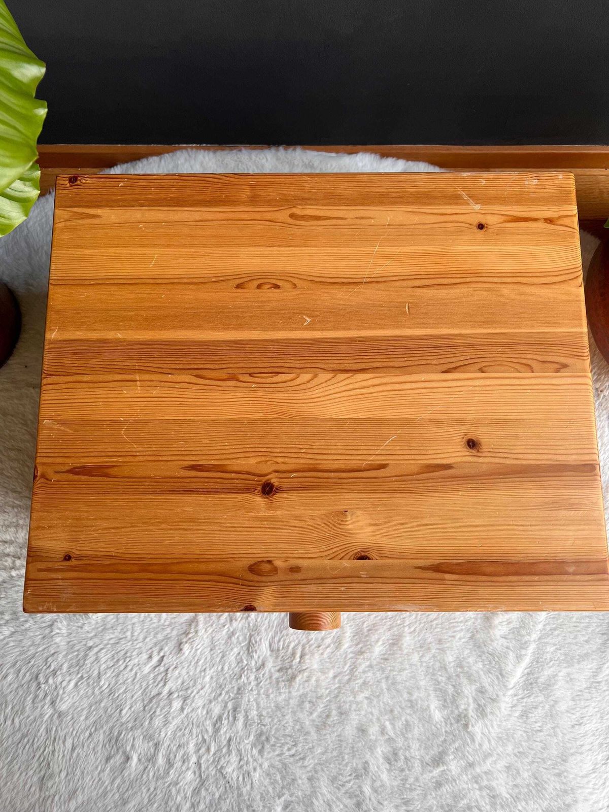 photo furniture Vintage Brutalist Pine Nightstand   Low Profile Side Table Mcm 1970s