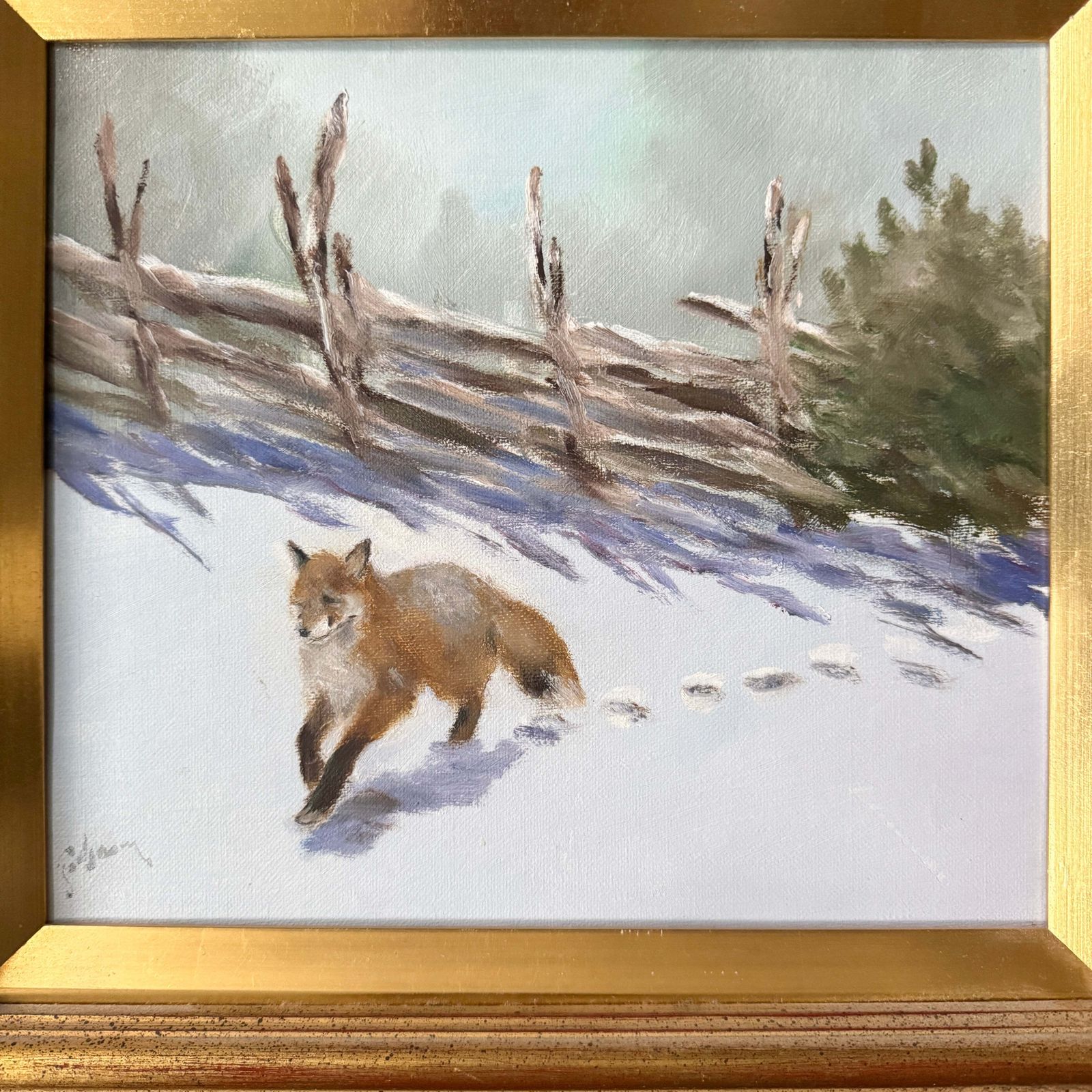 Winter Fox. Vintage Swedish Oil Painting By Henning Paulsson photo furniture