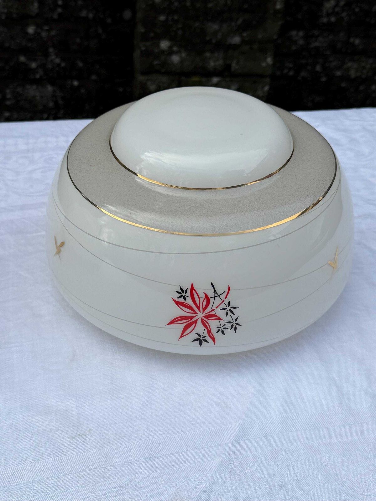 Authentic Pair Of Vintage Frosted Glass Ceiling Light Shades With Floral Mid Century Detailing photo vinterior