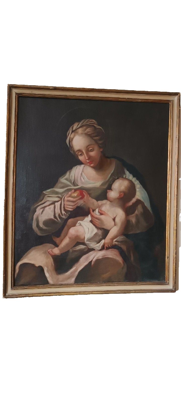 Antique Oil Painting On Canvas Madonna With Child 18th Century photo furniture