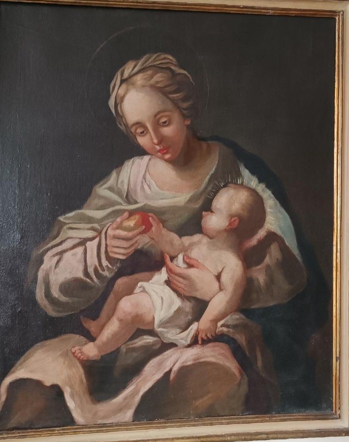 Antique Oil Painting On Canvas Madonna With Child 18th Century photo for sale